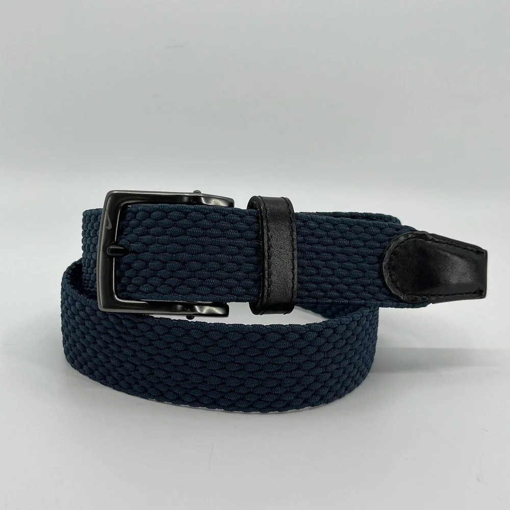 Nike Belt Mens 36 Blue G-Flex Woven Braided Golf Casual Leather Trim Stretch